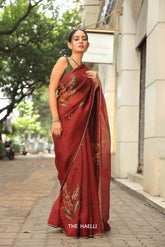 Sufi Maroon Organza Silk Saree